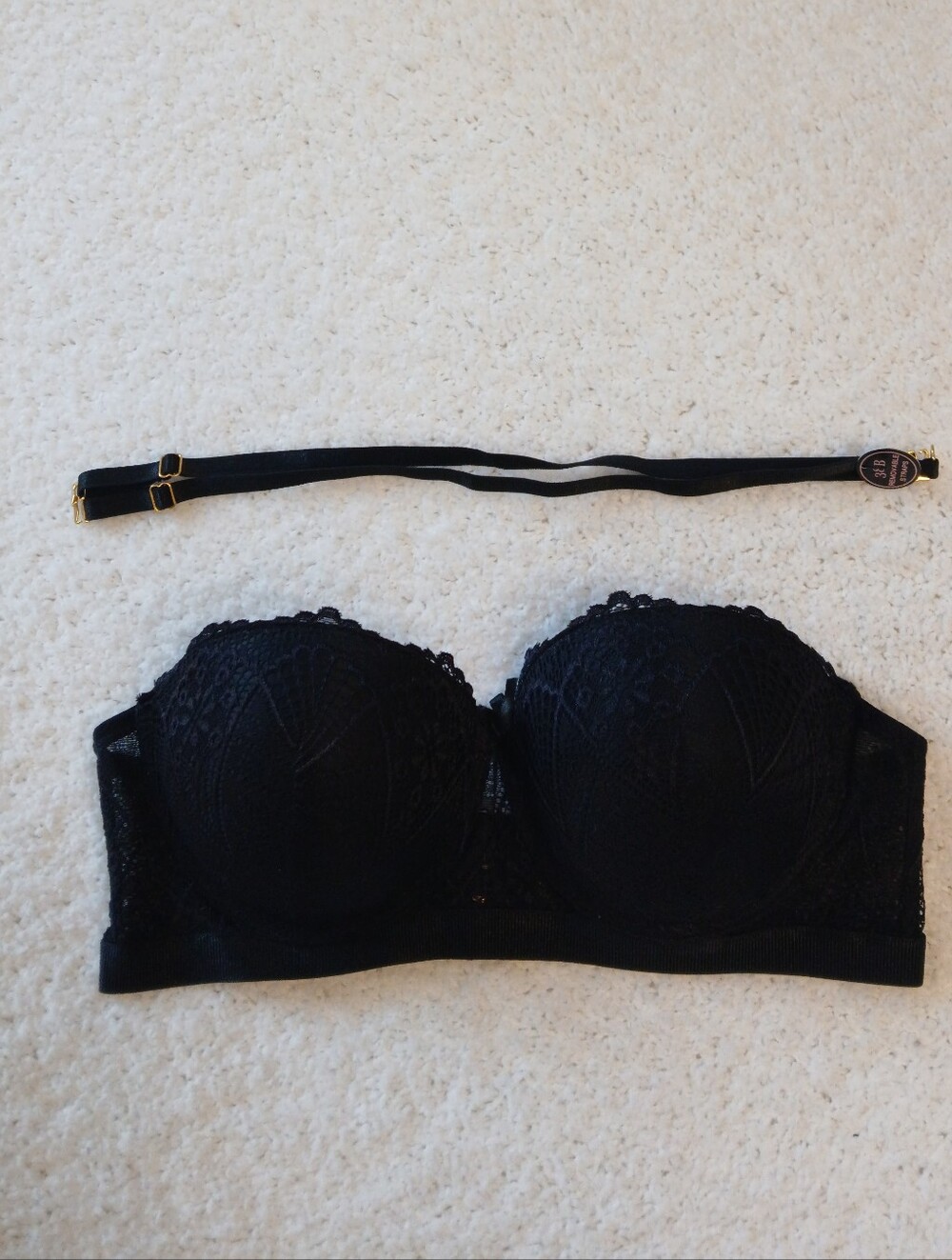 NWT Strapless Multi-way Lace Push-up Underwire Bra w/ Adjustable Straps in Black